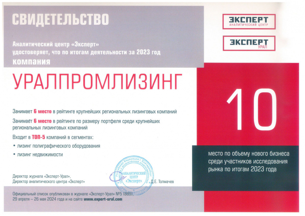 Рейтинг лизинговых компаний Урала и Западной Сибири